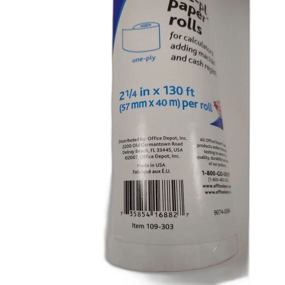 Adding Machine Paper Rolls One-Ply Paper Rolls, 2 1/4" x 130', White, Pack Of 3 - Picture 2 of 9